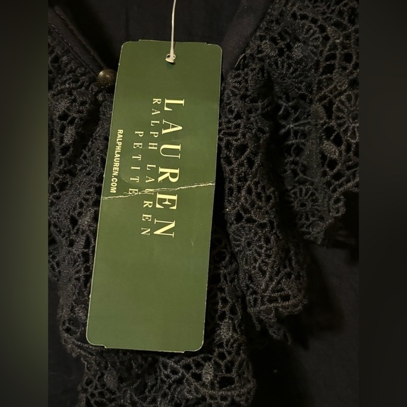 Ralph Lauren- Navy long sleeve shirt with lace collar and neckline - Picture 3 of 5